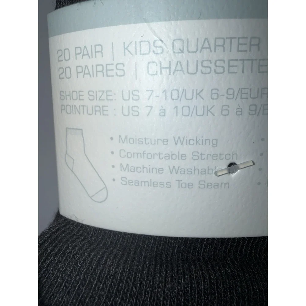 French Connection Kids 20 Pair Quarter Socks US 7–10 Black Moisture Wicking NWT